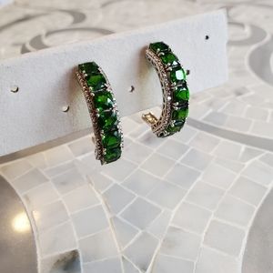 Rosalee • Russian Diopside & Diamond J-Hoop Earrings